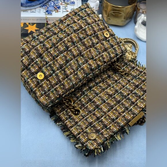 🆕 KURT GEIGER LONDON 🧿 NWOT Large Kensington X Tweed Shoulder Bag, Black Brown - Picture 11 of 16